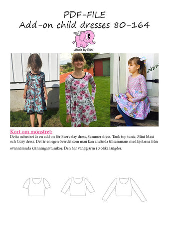 PDF-mønster/pattern: Add on child dresses