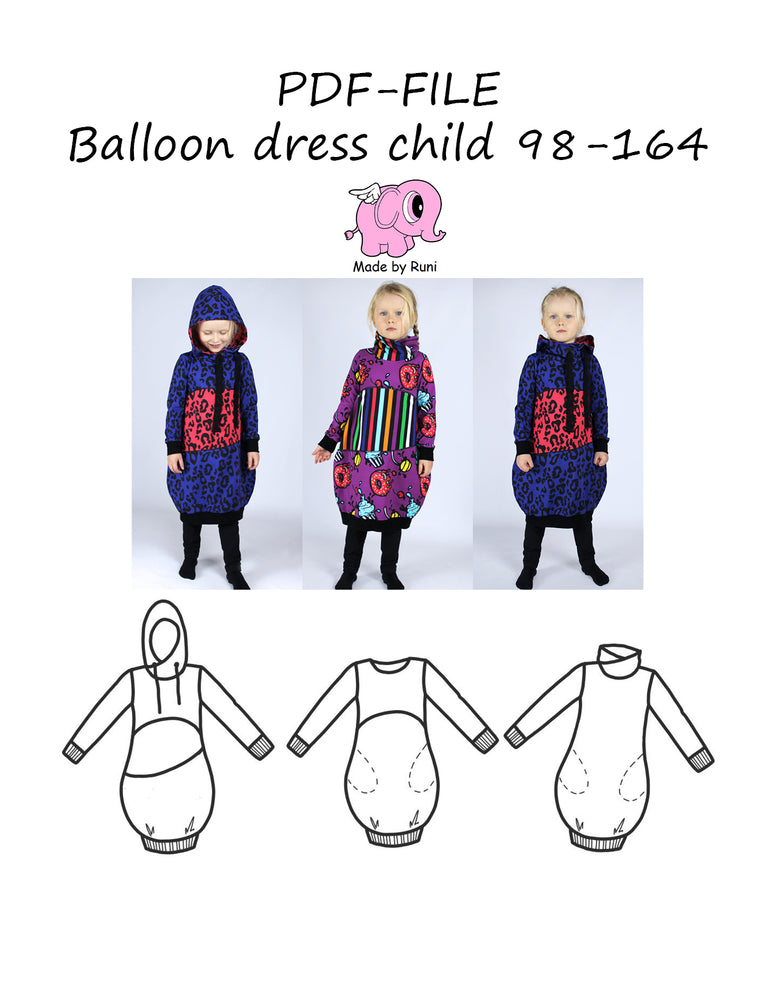 PDF-mønster/pattern: Balloon dress child size 98-164 (US 3T-14y)