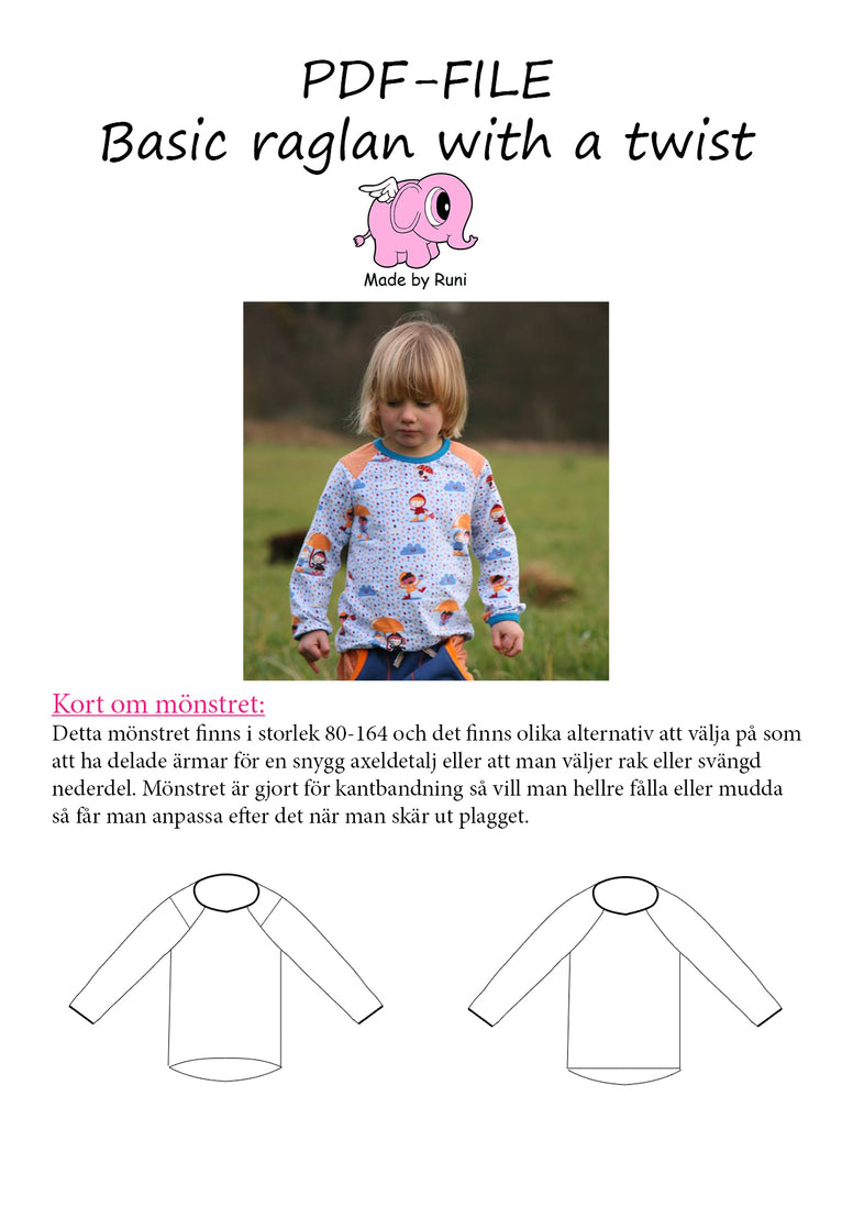 PDF-mønster/pattern: Basic Raglan With a Twist child size 80-164 (US 12m-14y)