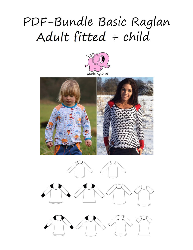 PDF-pakke/bundle: Basic raglan child + adult fitted cut