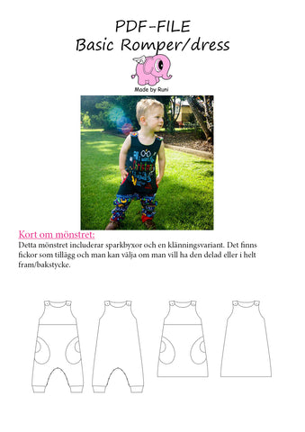 PDF-mønster/pattern: Basic Romper child size 50-110 (US newborn-5y)