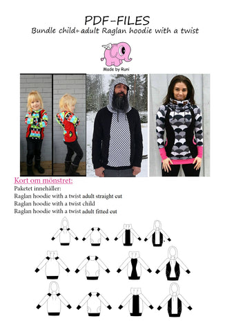 PDF-pakke/bundle: Raglan Hoodie With a Twist all