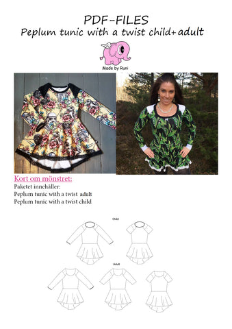 PDF-pakke/bundle: Peplum Tunic With a Twist child + adult