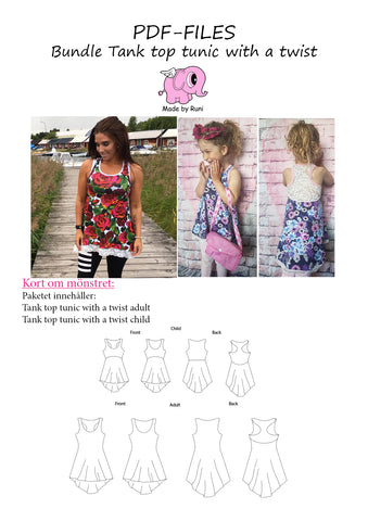 PDF-pakke/bundle: Tank Top Tunic With a Twist child + adult