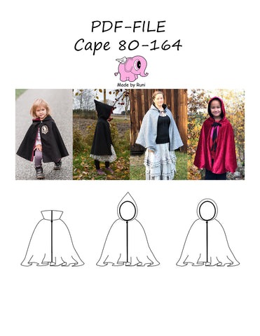 PDF-mønster/pattern: Cape 80-164 (US 12m-14y)