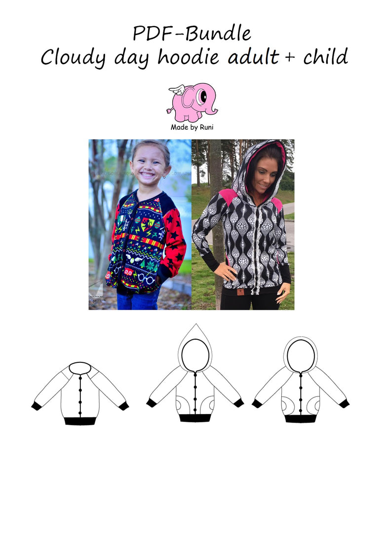 PDF-pakke/bundle: Cloudy day hoodie child + adult fitted cut