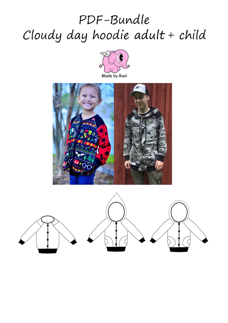 PDF-pakke/bundle: Cloudy day hoodie child + adult straight cut