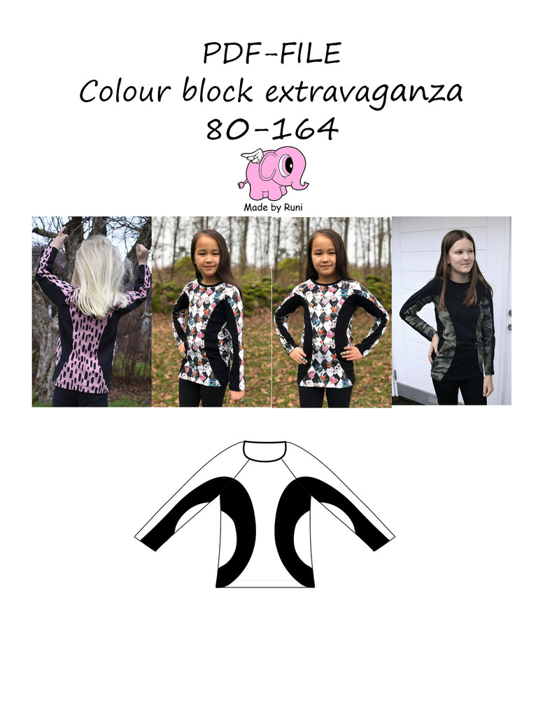 PDF-mønster/pattern: Colour block extravaganza child size 80-164 (US 12mo-14y)