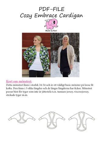 PDF-mønster/pattern: Cozy Embrace Cardigan adult size 34-54 (US 4-24)