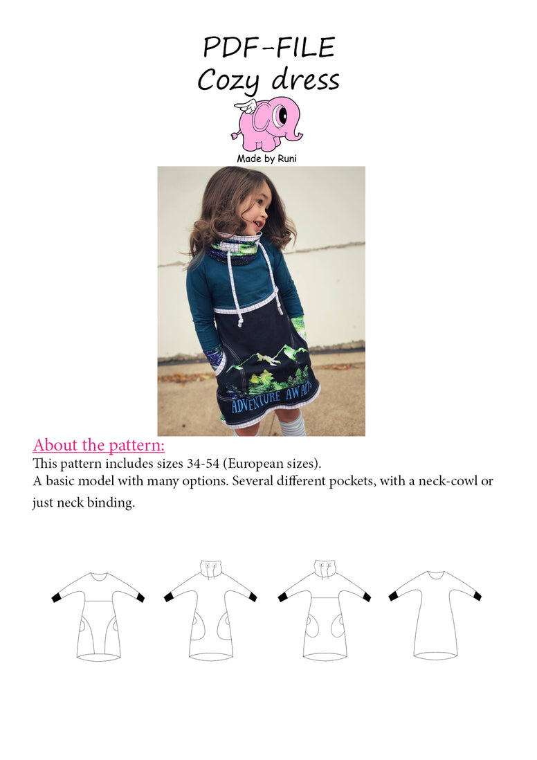 PDF-mønster/pattern: Cozy Dress child size 80-164 (US 12m-14y)