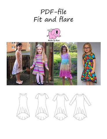 PDF-mønster/pattern: Fit and flare dress child 104-164