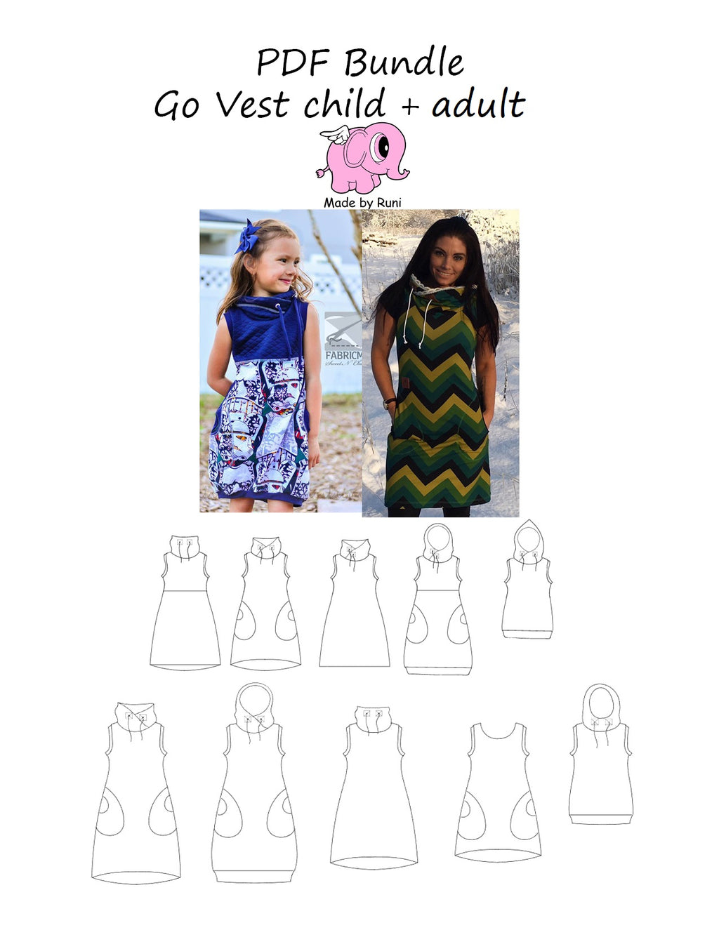PDF-pakke/bundle: Cozy Dress child + adult – Made by Runi
