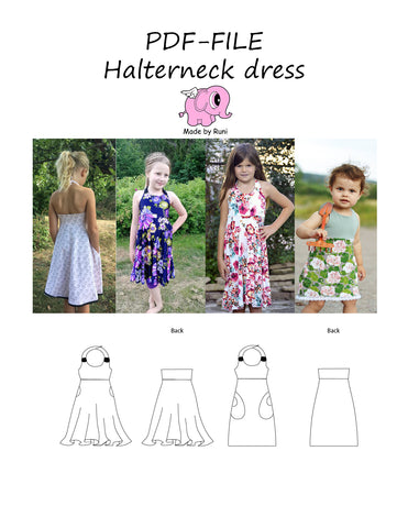 PDF-mønster/pattern: Halterneck dress child size 80-164 (US 12m-14y)