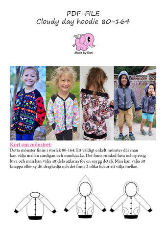 PDF-mønster/pattern: Cloudy Day Hoodie child size 80-164 (US 12m-14y)