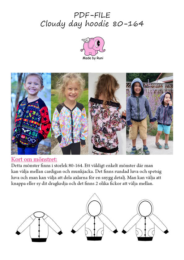 PDF-mønster/pattern: Cloudy Day Hoodie child size 80-164 (US 12m-14y)