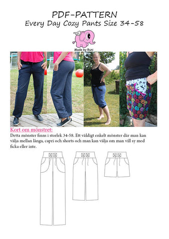 PDF-mønster/pattern: Every Day Cozy Pants adult fitted size 34-58 (US 4-28)