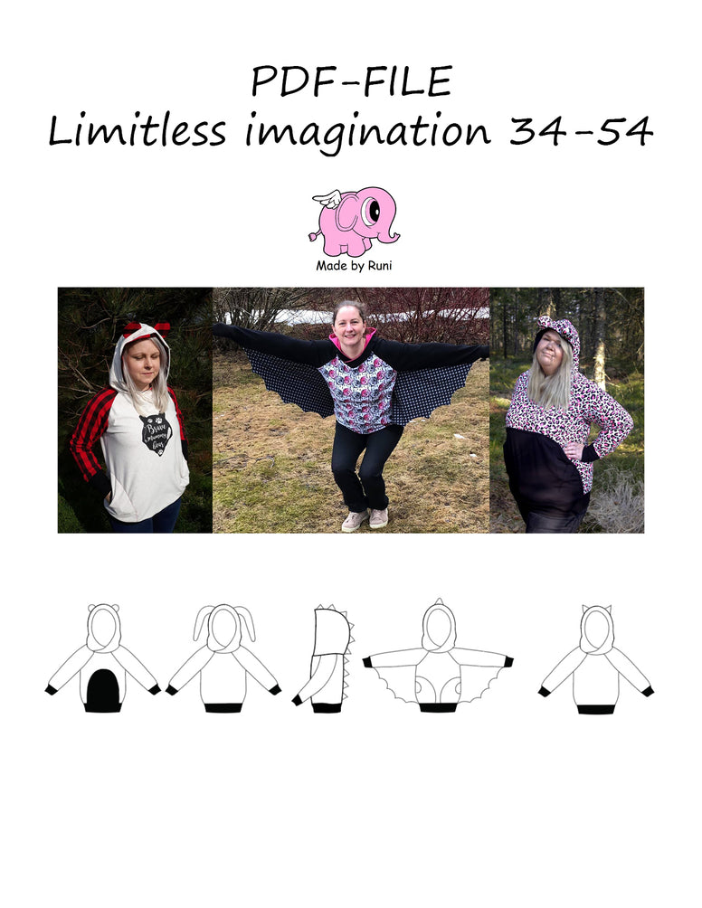 PDF-mønster/pattern: Limitless imagination adult size 34-54 (4-24)