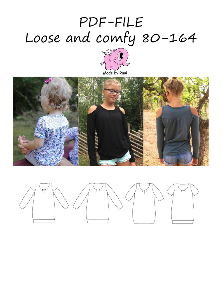 PDF-mønster/pattern: Loose and comfy size 80-164 (US 12m-14y)
