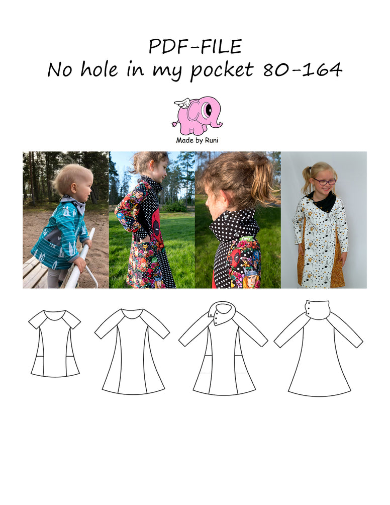 PDF-mønster/pattern: No hole in my pocket 80-164 (US 12m-14y)