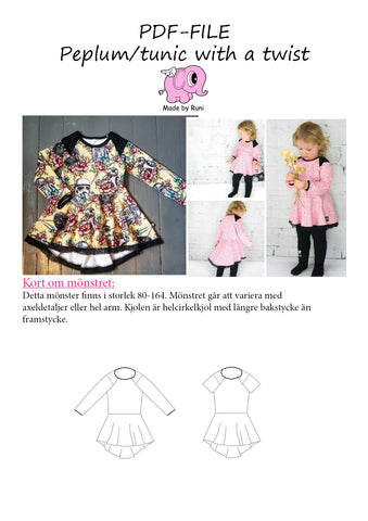 PDF-mønster/pattern: Peplum Tunic With a Twist child size 80-164 (US 12m-14y)