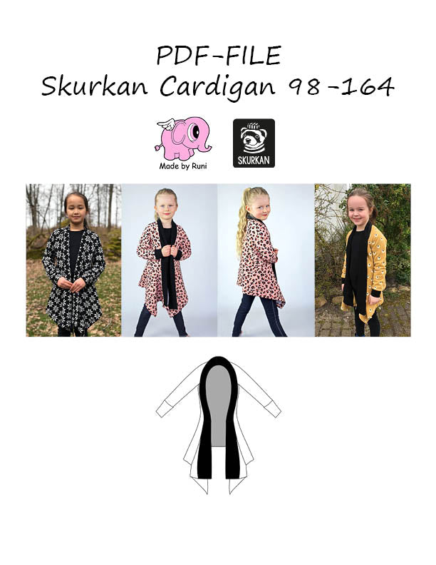 PDF-mønster/pattern: Skurkan Cardigan child size 98-164 (US 3T-14y)