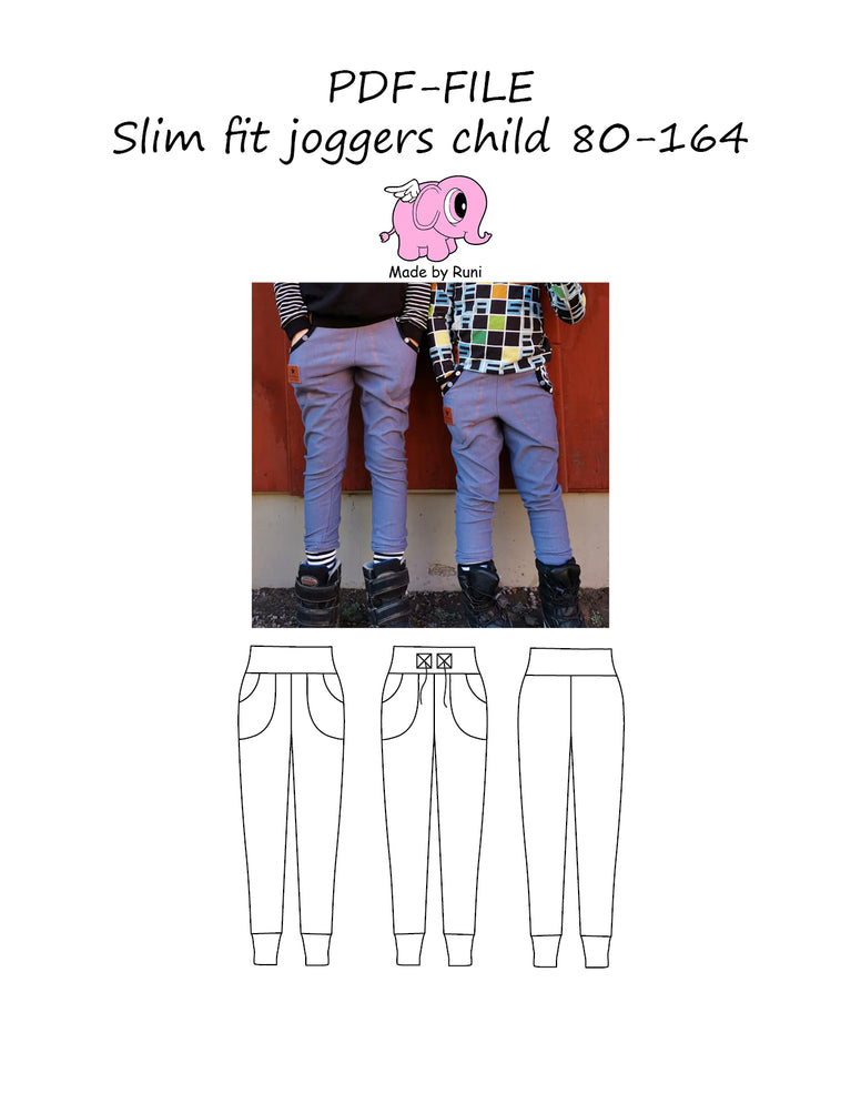 PDF-mønster/pattern: Slim fit joggers child 80-164