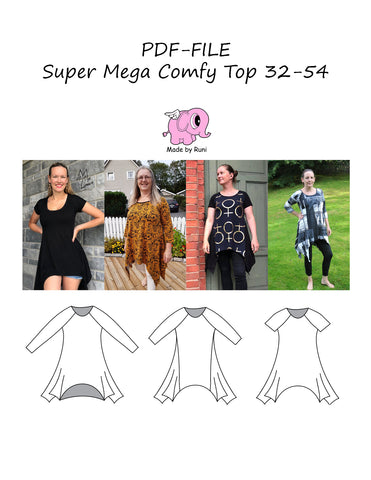 PDF-mønster/pattern: Super Mega Comfy Top 32-54 (US 2-24)