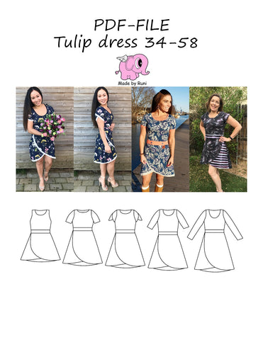 PDF-mønster/pattern: Tulip dress adult 34-58