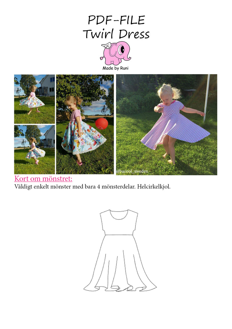 PDF-mønster/pattern: Snurrklänning/twirl dress child size 80-140 (US 12m-10y)