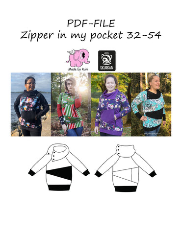 PDF-mønster/pattern: Zipper in my pocket curved fit 32-54 (US 2-24)