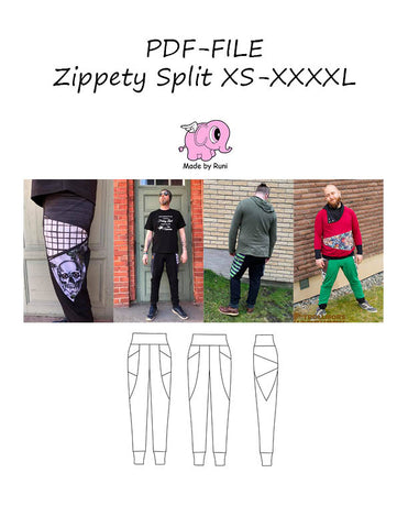 PDF-mønster/pattern: Zippety Split straight fit XS-XXXXL