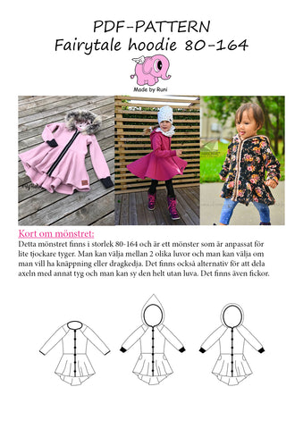 PDF-mønster/pattern: Fairytale Hoodie child size 80-164 (US 12m-14y)