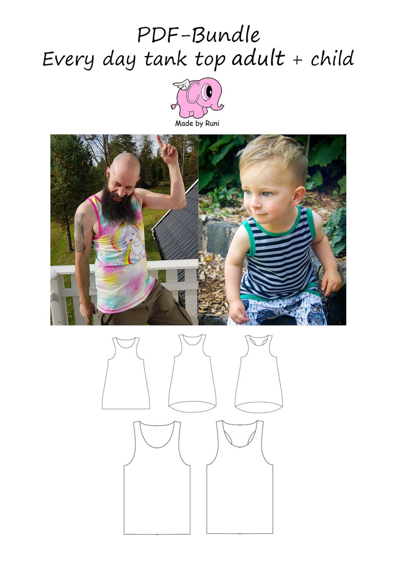 PDF-pakke/bundle: Every day tank top child + adult straight cut