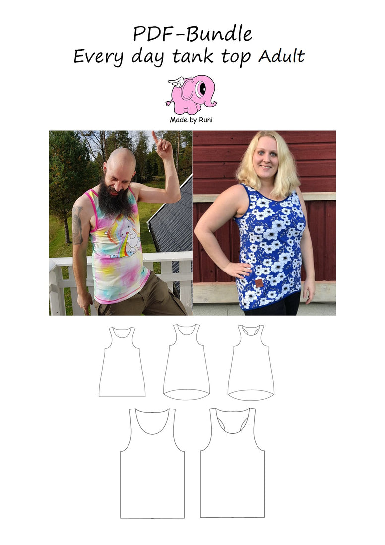 PDF-pakke/bundle: Every day tank top adult fitted + straight cut