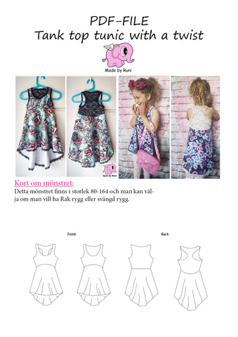 PDF-mønster/pattern: Tank Top Tunic With a Twist child size 80-164 (US 12m-14y)