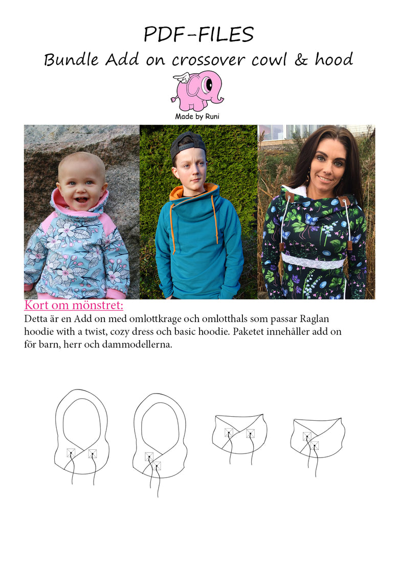 PDF-mønster/pattern: FREE bundle Add on crossover cowl and hood