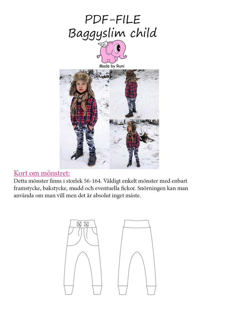 PDF-mønster/pattern: Baggy Slim byxa/pants child size 56-164 (US newborn-14y)