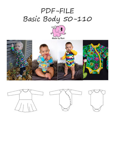 PDF-mønster/pattern: Basic body child size 50-110 (US newborn-5y)