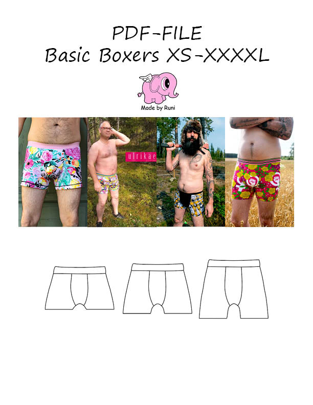 PDF-mønster/pattern: Basic boxer adult XS-XXXXL