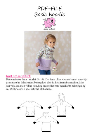 PDF-mønster/pattern: Basic Hoodie child size 68-164 (US 6m-14y)