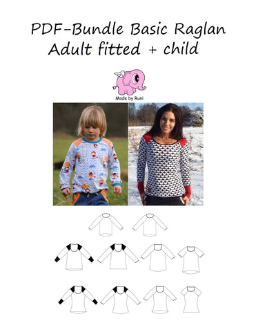 PDF-pakke/bundle: Basic raglan child + adult fitted cut
