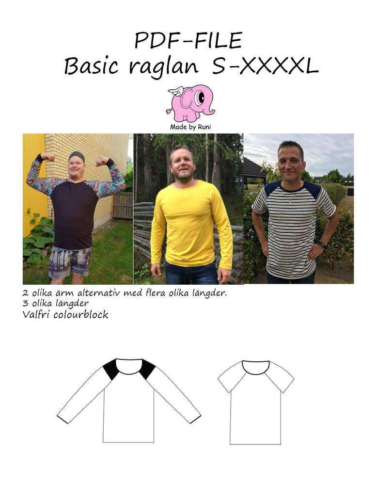 PDF-mønster/pattern: Basic Raglan adult straight cut size S-XXXXL