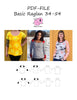 PDF-mønster/pattern: Basic Raglan adult fitted size 34-54 (US 4-24)