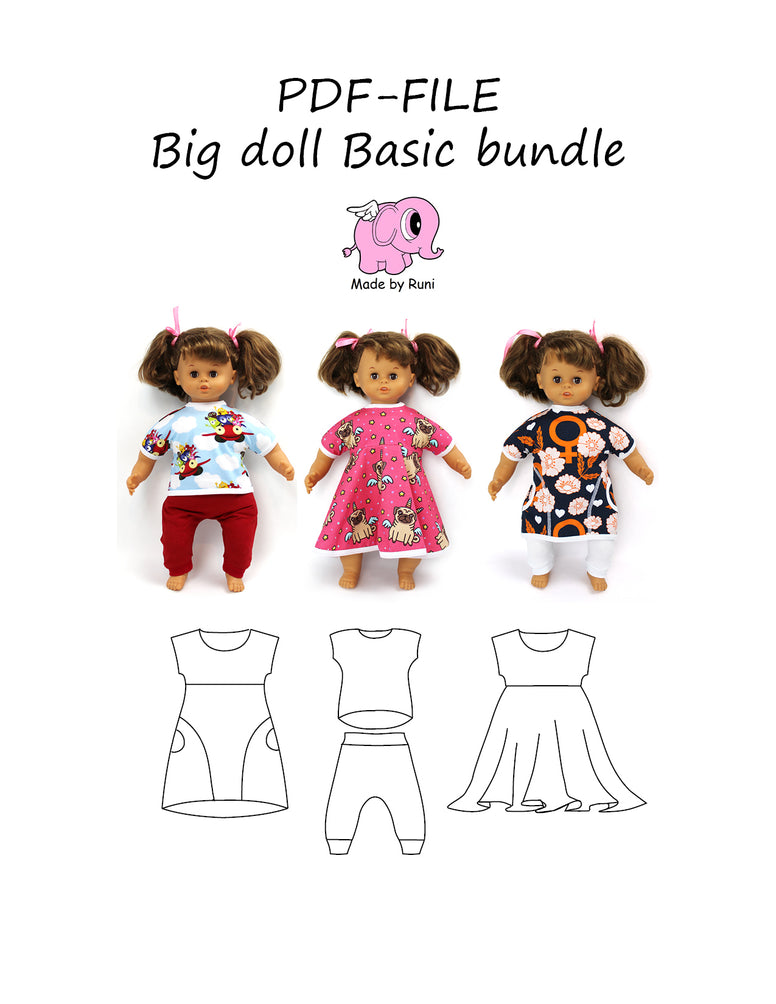 PDF-mønster/pattern: Big doll basic bundle