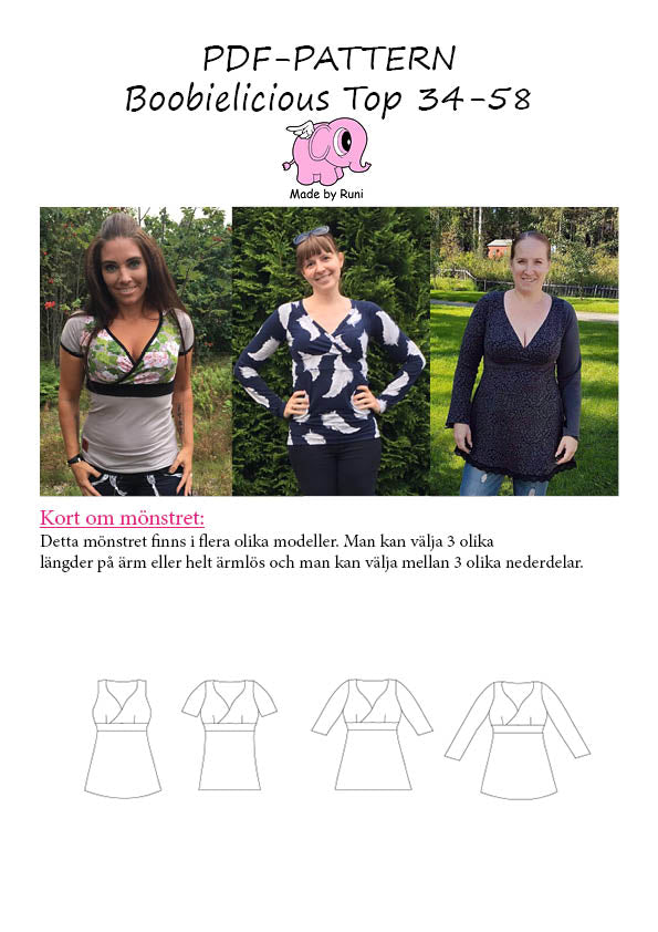 PDF-mønster/pattern: Boobielicious Top adult size 34-58 (US 4-28)