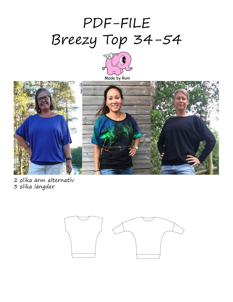 PDF-mønster/pattern: Breezy Top adult size 34-54 (US 4-24)