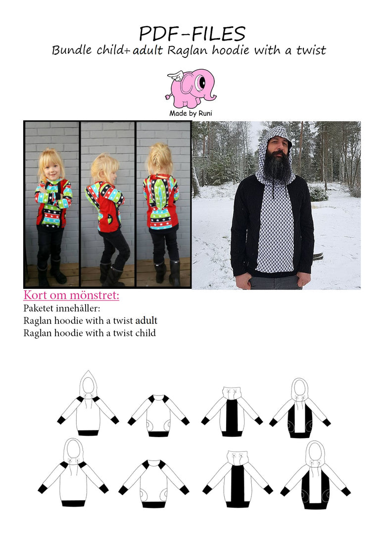 PDF-pakke/bundle: Raglan Hoodie With a Twist child + adult straight cut