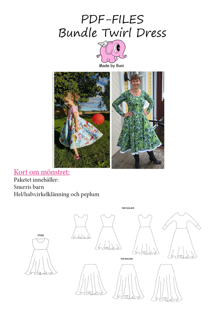 PDF-pakke/bundle: Snurris/twirl dress child + adult