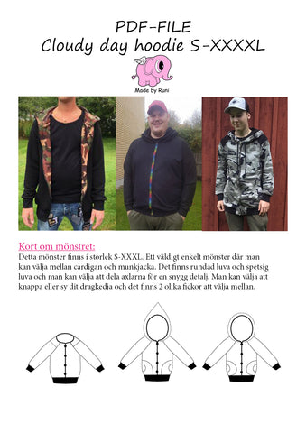 PDF-mønster/pattern: Cloudy Day Hoodie adult straight cut size S-XXXXL