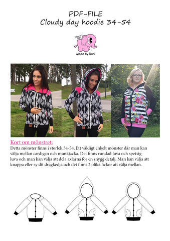 PDF-mønster/pattern: Cloudy Day Hoodie adult fitted size 34-54 (US 4-24)